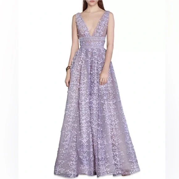 Bronx & Banco Purple Plunge Megan Floral Embroidered Lace Gown - Picture 4 of 10